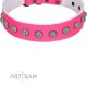 "Romantic Spirit" Handcrafted FDT Artisan Pink Leather Dog Collar with Studs