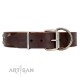 "Brown Shadow" Designer Handmade FDT Artisan Brown Leather Dog Collar