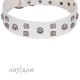 "Rock the Sky" Durable FDT Artisan White Leather Dog Collar with Chrome-plated Decorations