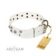 "Rock the Sky" Durable FDT Artisan White Leather Dog Collar with Chrome-plated Decorations