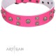 "Crystal Skull" Premium Quality FDT Artisan Pink Designer Dog Collar with Skulls and Studs
