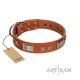 "Sweet Biscuit" FDT Artisan Tan Leather Dog Collar with Stars and Plates