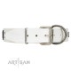 "Bling-Bling" FDT Artisan White Leather Dog Collar with Sparkling Stars and Plates