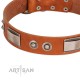 "Pawsy Glossy" FDT Artisan Exclusive Tan Leather Dog Collar 1 1/2 inch (40 mm) wide