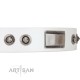"Good-Luck Piece" FDT Artisan White Dog Collar Adorned with Chrome Plated Stars and Plates