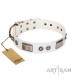 "Good-Luck Piece" FDT Artisan White Dog Collar Adorned with Chrome Plated Stars and Plates