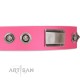 "Lady's Whim" FDT Artisan Pink Leather Dog Collar with Plates and Spiked Studs