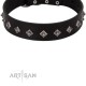 "Immense Power" Handcrafted FDT Artisan Black Leather Dog Collar with Small Dotted Pyramids