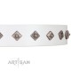 "Snowy Day" Stylish FDT Artisan White Leather Dog Collar with Small Dotted Pyramids