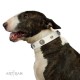 "Lush Life" Designer Handcrafted FDT Artisan White Leather Dog Collar with Blue Stones