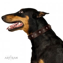 "Boundless Energy" Premium Quality FDT Artisan Brown Designer Dog Collar with Small Pyramids
