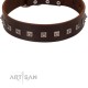 "Kingly Grace" FDT Artisan Brown Leather Dog Collar with Silver-like Dotted Studs