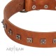 "Guard of Honour" Designer FDT Artisan Tan Leather Dog Collar with Small Dotted Pyramids