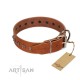 "Guard of Honour" Designer FDT Artisan Tan Leather Dog Collar with Small Dotted Pyramids