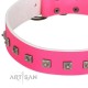 "Queen of Hearts" Handcrafted FDT Artisan Pink Leather Dog Collar with Dotted Studs