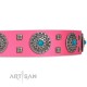 "Pink Delight" FDT Artisan Pink Leather Dog Collar for Everyday Walking