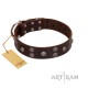 "Skull Valley" Handcrafted FDT Artisan Brown Leather Dog Collar with Skulls
