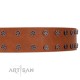 "Star Light" Stylish FDT Artisan Tan Leather Dog Collar with Silver-Like Studs