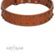 "Star Light" Stylish FDT Artisan Tan Leather Dog Collar with Silver-Like Studs