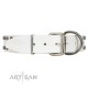 "White Night" FDT Artisan White Leather Dog Collar with Vinatge Silver-like Studs