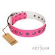 "Summer Mood" Handmade FDT Artisan Pink Leather Dog Collar for Everyday Walks