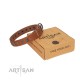 "Silver Century" Fashionable FDT Artisan Tan Leather Dog Collar with Silver-Like Plates