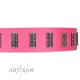 "Pink Necklace" Handmade FDT Artisan Pink Leather Dog Collar with Silver-Like Decorations
