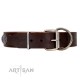 "Charming Circles" FDT Artisan Brown Leather Dog Collar with Silver-like Studs