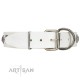 "White Moonlight" FDT Artisan White Leather Dog Collar with Elegant Decorations
