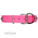 "Pink Butterfly" Designer FDT Artisan Pink Leather Dog Collar with Round Studs