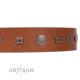 "Ancient Jewel" Designer FDT Artisan Tan Leather Dog Collar