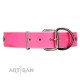 "Lady in Pink" Handmade FDT Artisan Pink Leather Dog Collar with Silver-Like Studs