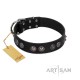 "Silver Medallions" Mod FDT Artisan Black Leather Dog Collar with Round Plates