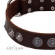 "King Arthur" FDT Artisan Brown Leather Dog Collar with Spiky Plates