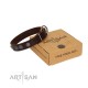"King Arthur" FDT Artisan Brown Leather Dog Collar with Spiky Plates